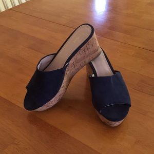 Navy suede mules